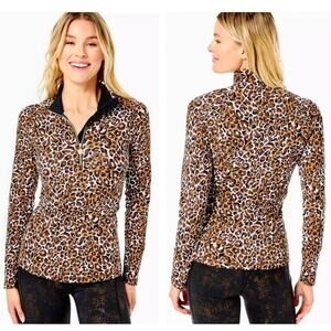 Lilly Pulitzer Luxletic Justine Quarter Zip Pullover Chocolate Onyx Fave Spot M